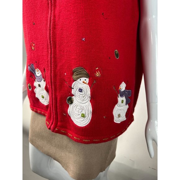 Christopher & Banks Snowman Zip Sweater Vest XL Red Snowman Cotton Ramie Blend - Picture 3 of 16